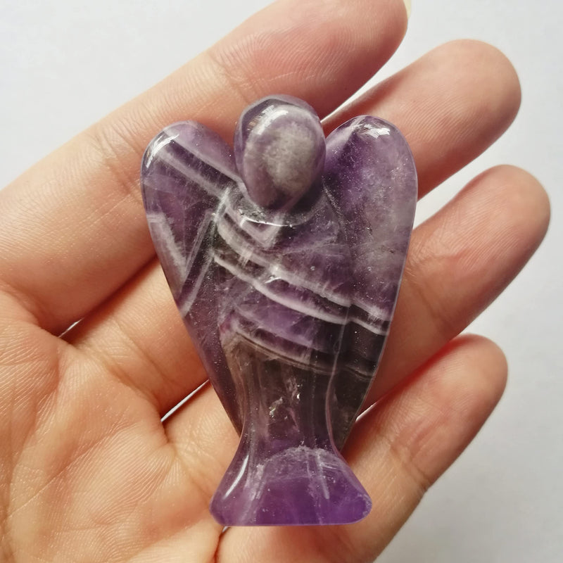 [Australia] - Manekieko Natural Amethyst Healing Crystal Prayer Guardian Angel Statue,48mm Carving Pocket Palm Stone Figurines Decoration Amethyst-a 48mm 