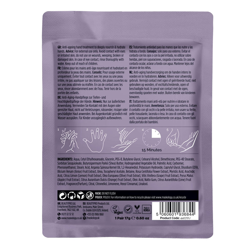 [Australia] - MASKOLOGY Hand MASK Hydrating Hand Treatment 1 Pair | Anti Ageing Hand Mask | Apple Extract |Nourishing Argan Oil & Shea Butter | Hand Moisture Gloves | 100% Plant Based | 