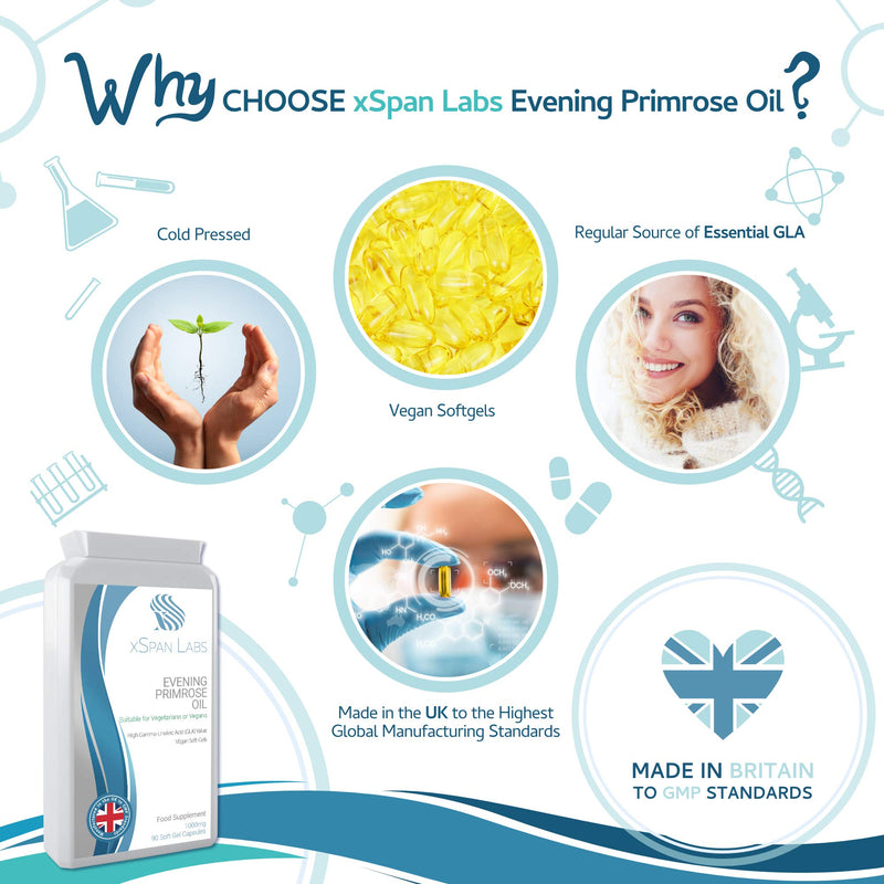 [Australia] - Evening Primrose Oil 1000mg 90 Capsules - Cold Pressed Vegan Soft Gels - High GLA Formulation with Vitamin E - No GMOs - UK Made 