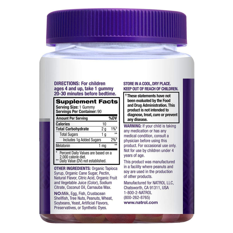 [Australia] - Natrol Kids Melatonin Sleep Aid Gummy, Fall Asleep Faster, 100% Drug-Free and Gelatin Free, Non-GMO, for Ages 4 & Up, 1mg, 90 Berry Flavored Gummies 