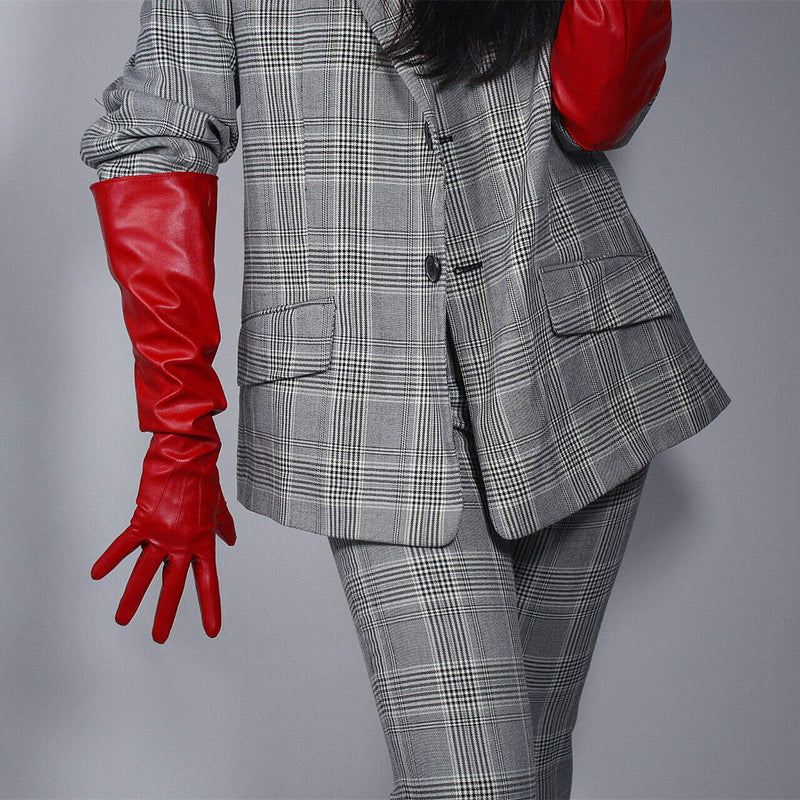 [Australia] - DooWay WOMEN LEATHER GLOVES Faux Lambskin Leather PU HOT Red Elbow Length Cosplay Costume Party Gloves 50cm Wide Sleeve 