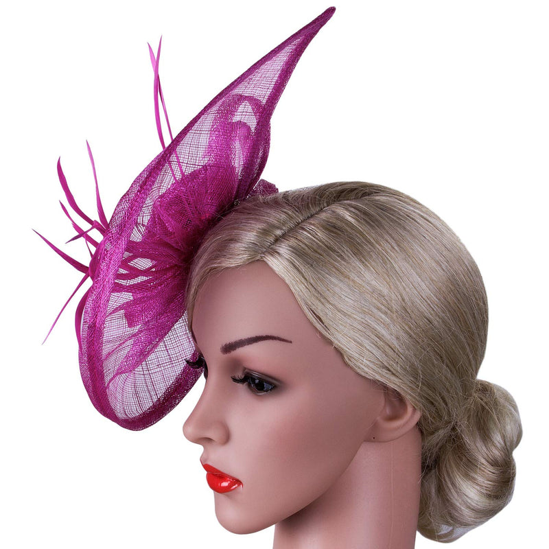 [Australia] - VIJIV Women's Vintage Derby Fascinator Hat Pillbox Headband Feather Cocktail Tea Party One Size Rose Red 