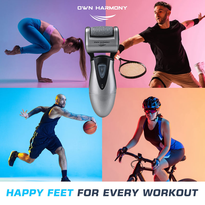 [Australia] - Electric Foot Callus Remover, Feet Scrubber: Own Harmony Rechargeable Mens Pedicure Tools Kit, Professional Electronic Foot Care File, Best for Hard Cracked Dead Skin and Powerful Pedi Spa, 3 Rollers Gray 