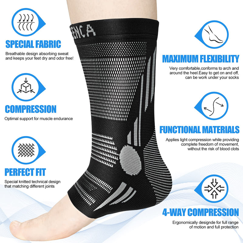 [Australia] - NEENCA Professional Ankle Brace Compression Sleeve (Pair), Ankle Support Stabilizer Wrap. Heel Brace for Achilles Tendonitis, Plantar Fasciitis, Joint Pain,Swelling,Heel Spurs, Injury Recovery, Sports Medium Black 