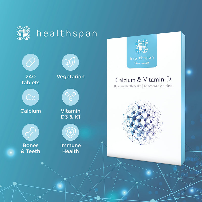[Australia] - Healthspan Calcium & Vitamin D (240 Chewable Tablets) | High Strength Pure Calcium Supplement | Natural Source of Vitamin D3 | Added Vitamin K for Bone Health | Vanilla | Vegetarian 