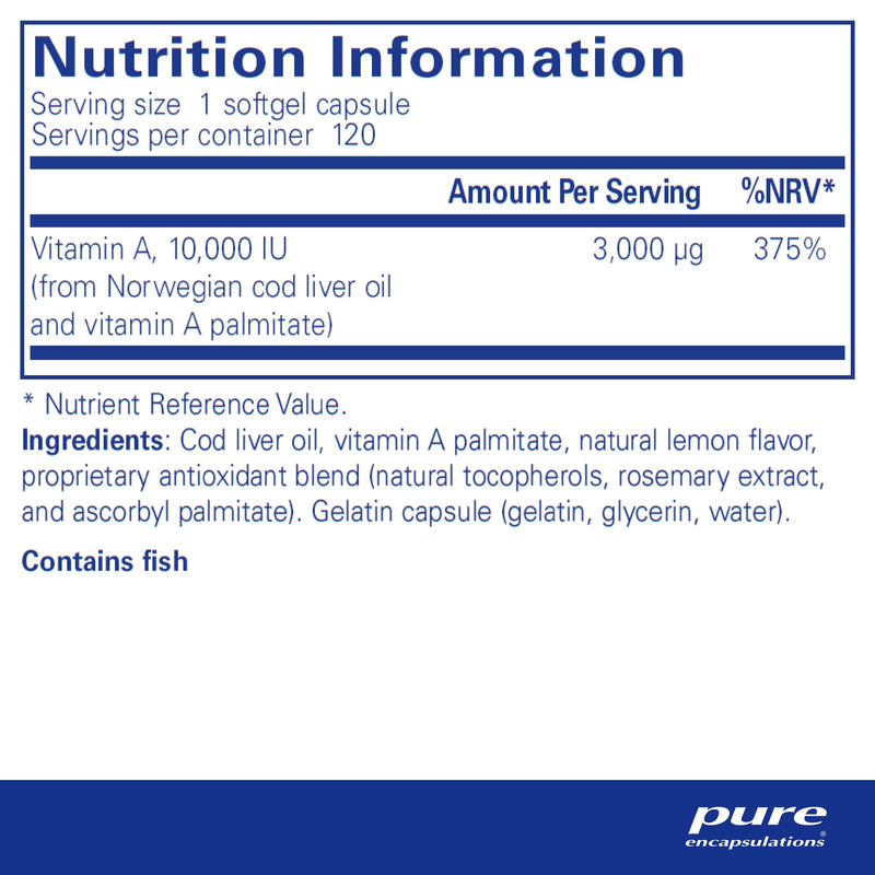 [Australia] - Pure Encapsulations - Vitamin A 10,000 IU - Supports The Maintenance of Normal Skin, Vision and Immune Function - 120 Softgel Capsules 