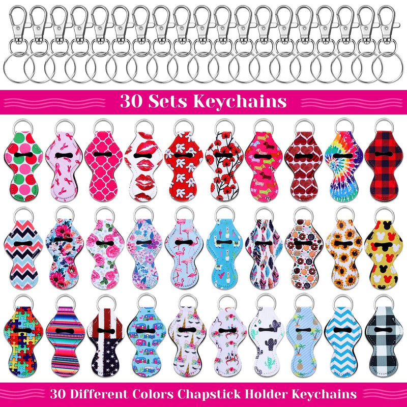 [Australia] - Chapstick Holder Keychain Bulk, Shynek 30Pcs Lip Balm Holder with 30 Sets Keyring Clips for Lipstick, Chapstick, Lip Balm (Assorted Colors) 
