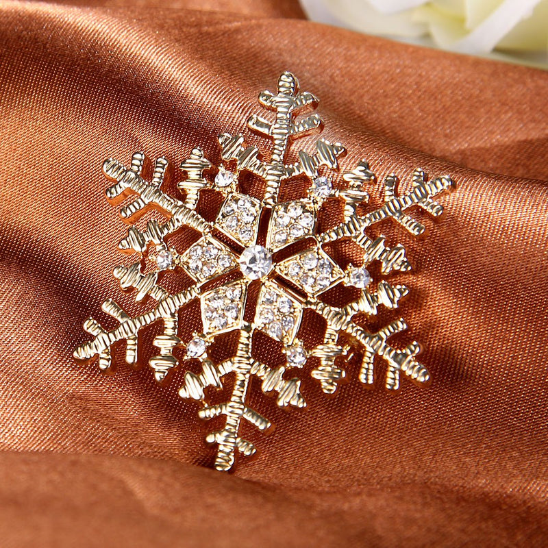 [Australia] - EleQueen Women's Clear Austrian Crystal Winter Snowflake Brooch Pin Gold-tone 