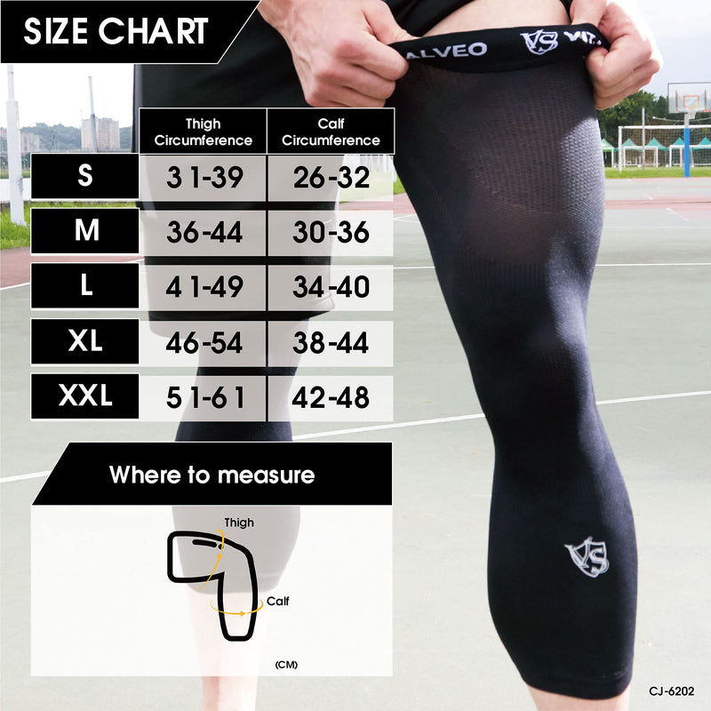 [Australia] - Vital Salveo-Sports Outdoor Compression Long Knee Sleeve Leg Support knee brace Thin Light undersleeve Germanium Recovery Running Basketball (1 Pair) Large 