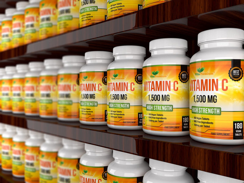 [Australia] - Vitamin C 1500mg per Tablet, High Strength 180 Vegan Tablets, Food Supplement, 6 Month Supply - Made in UK 