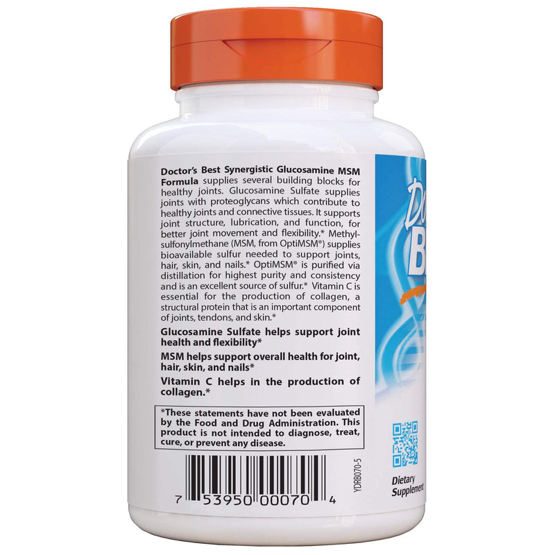 [Australia] - Doctor's Best Synergistic Glucosamine MSM with OptiMSM, Non-GMO, Gluten Free, Soy Free, Joint Support, 180 Caps (DRB-00070) 