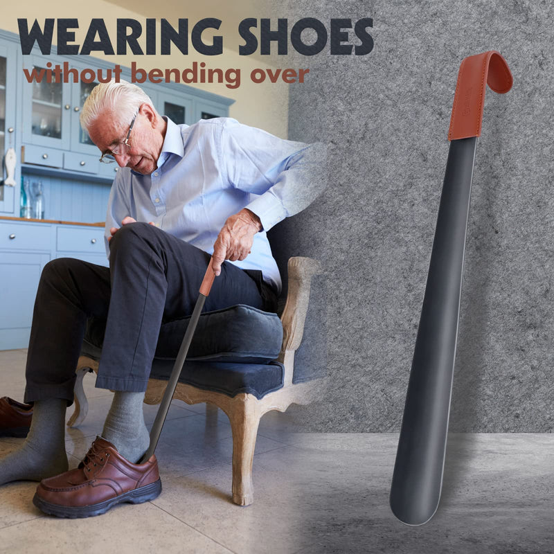 [Australia] - Shoe Horn Long Handle for Seniors,Metal Long Shoehorn for Boots，16.5" Exta Long Shoe Horn for Men Women Kids，by ZOMAKE Black/2pc 