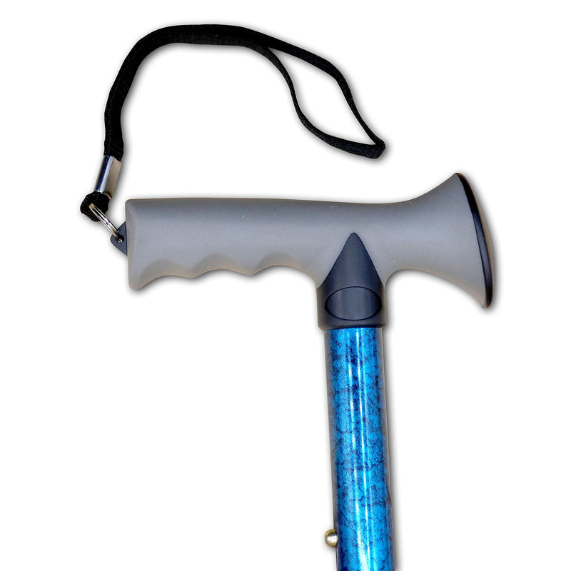 [Australia] - Walking Stick – Gel Handle Comfort Grip Collapsible Folding Cane for Men & Women - Adjustable Length - by Life Healthcare - Blue Crackle 