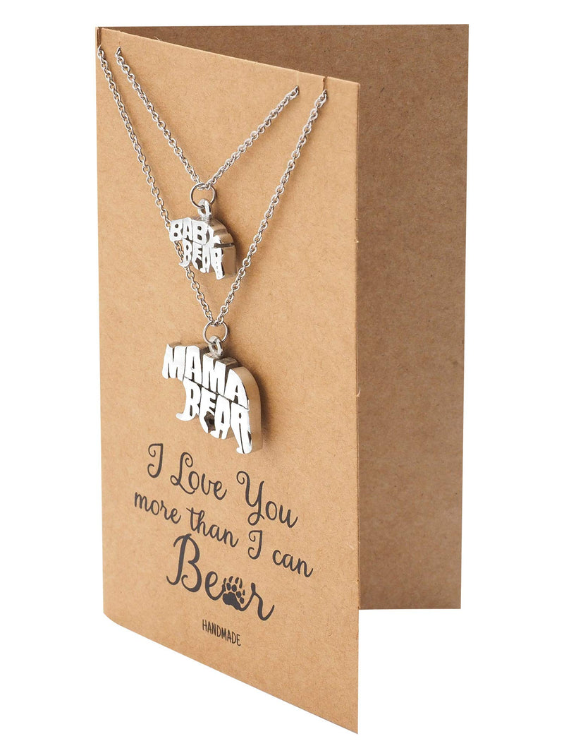 [Australia] - Quan Jewelry Handmade Baby and Mama Bear Pendant Necklaces with Greeting Card, Mother Daughter Gifts, Mother's Day Gift, Silver Tone 