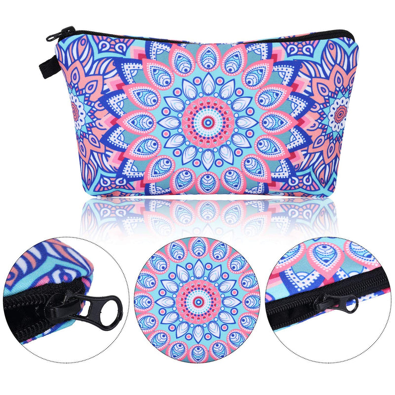 [Australia] - 8 Pieces Makeup Bag Toiletry Pouch Bag Waterproof Travel Cosmetic Bag with Mandala Flowers Design, 8 Styles (Half Round Mandala Flowers) Half Round Mandala Flowers 