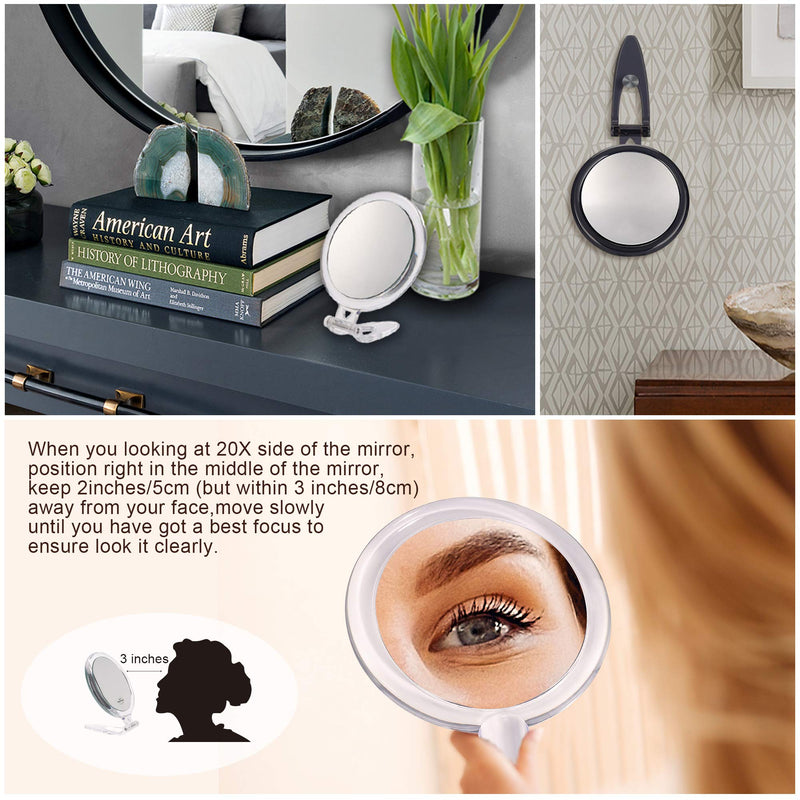 [Australia] - 5Inch,20X Magnifying Mirror, Two Sided Mirror, 20X/1X Magnification, Folding Makeup Mirror with Handheld/Stand,Use for Makeup Application, Tweezing, and Blackhead/Blemish Removal. (Black) Black 