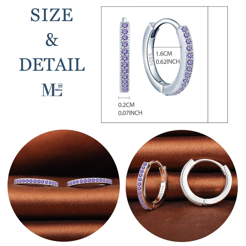 [Australia] - MicLee Woman's girl's Earrings studs, 925 Sterling silver Hoops earrings, mini simple diamond earrings buckle, Inlaid zircon Purple 