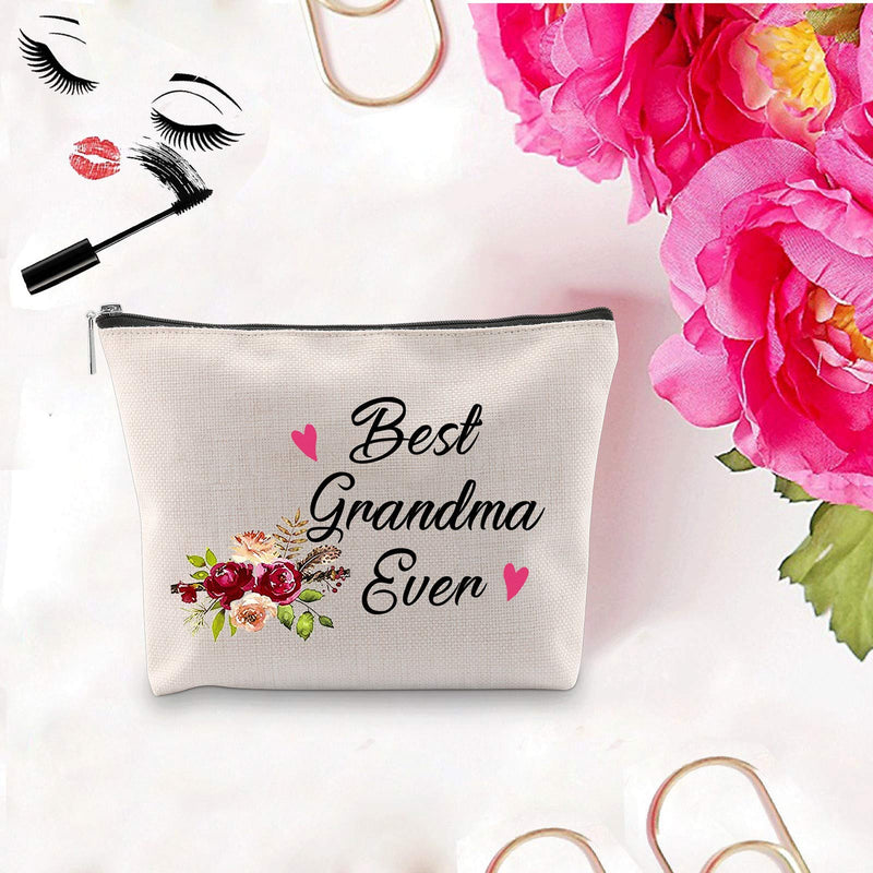 [Australia] - PXTIDY Best Grandma Ever Cosmetic Bag, Best Grandma Gifts,Makeup Pouch for Grandma, Grandma Greeting Birthday Makeup Bag, Mother's Day Gifts for Grandmother (beige) beige 