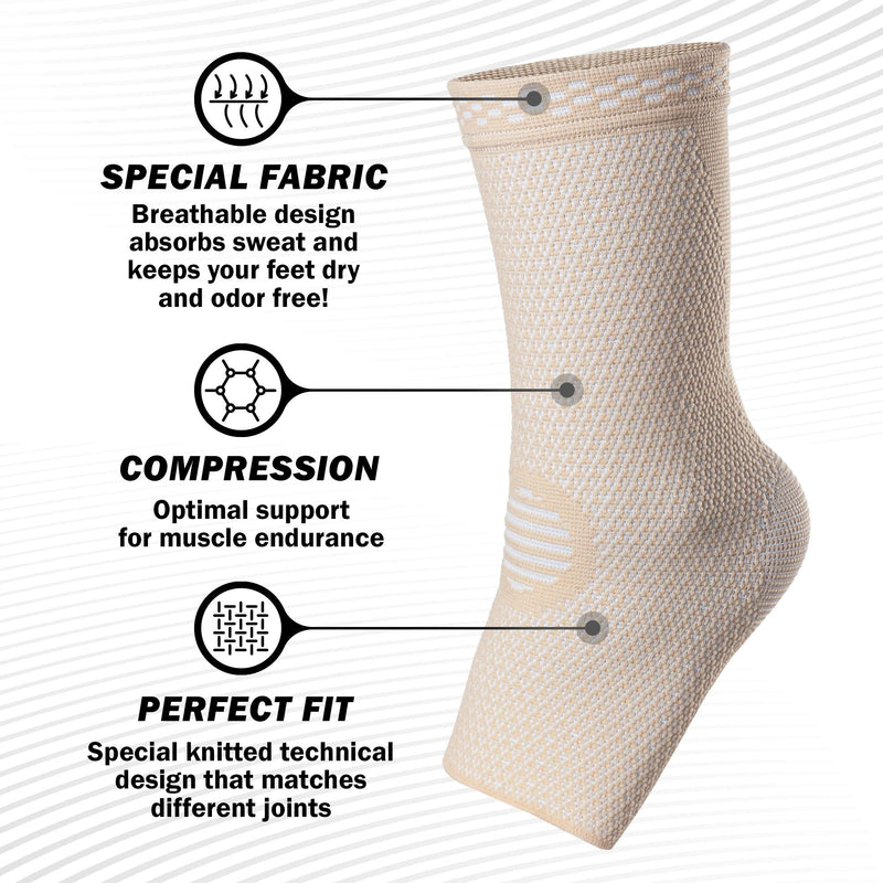 [Australia] - POWERLIX Ankle Support Brace 2 Pack, Ankle Brace for Men/Women/Kids, Support for Ligament Damage, Sports Protect, Injury Recovery, Plantar Fasciitis Foot Socks with Arch Support, Beige, Small S 