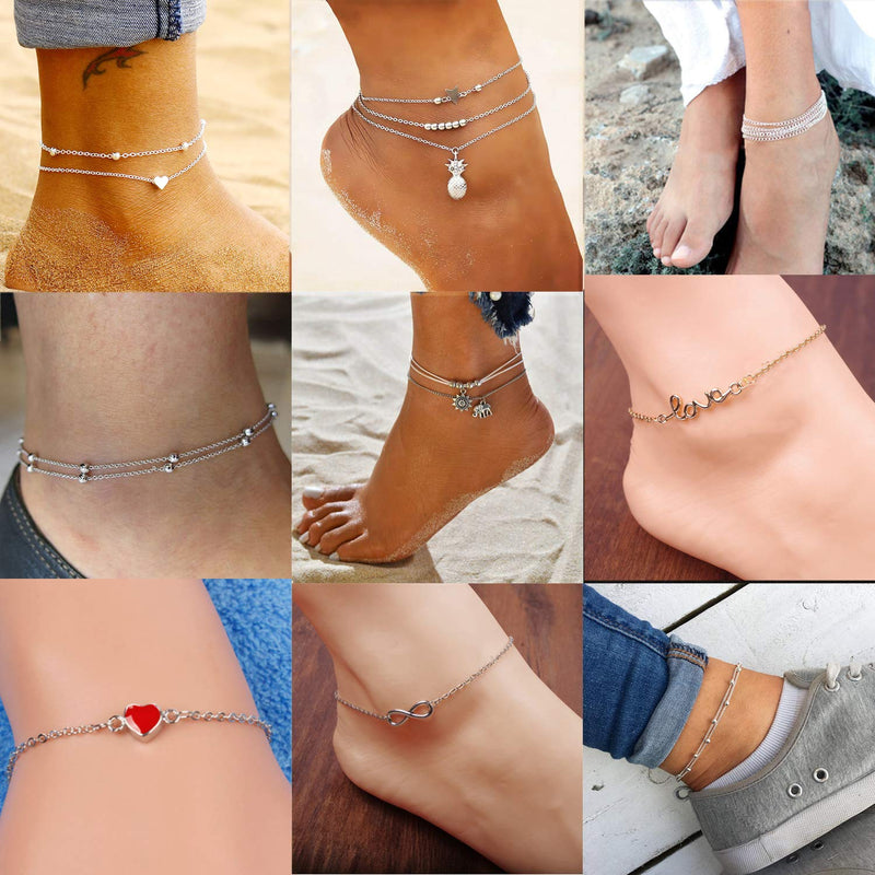 [Australia] - Suncharm 18Pcs Ankle Bracelets for Women - Silver Gold Ankle Bracelets Set Two Style Boho Chain Anklets Bracelets, Boho Layered Adjustable Chain Beach Barefoot Foot for Jewelry Women Girls 