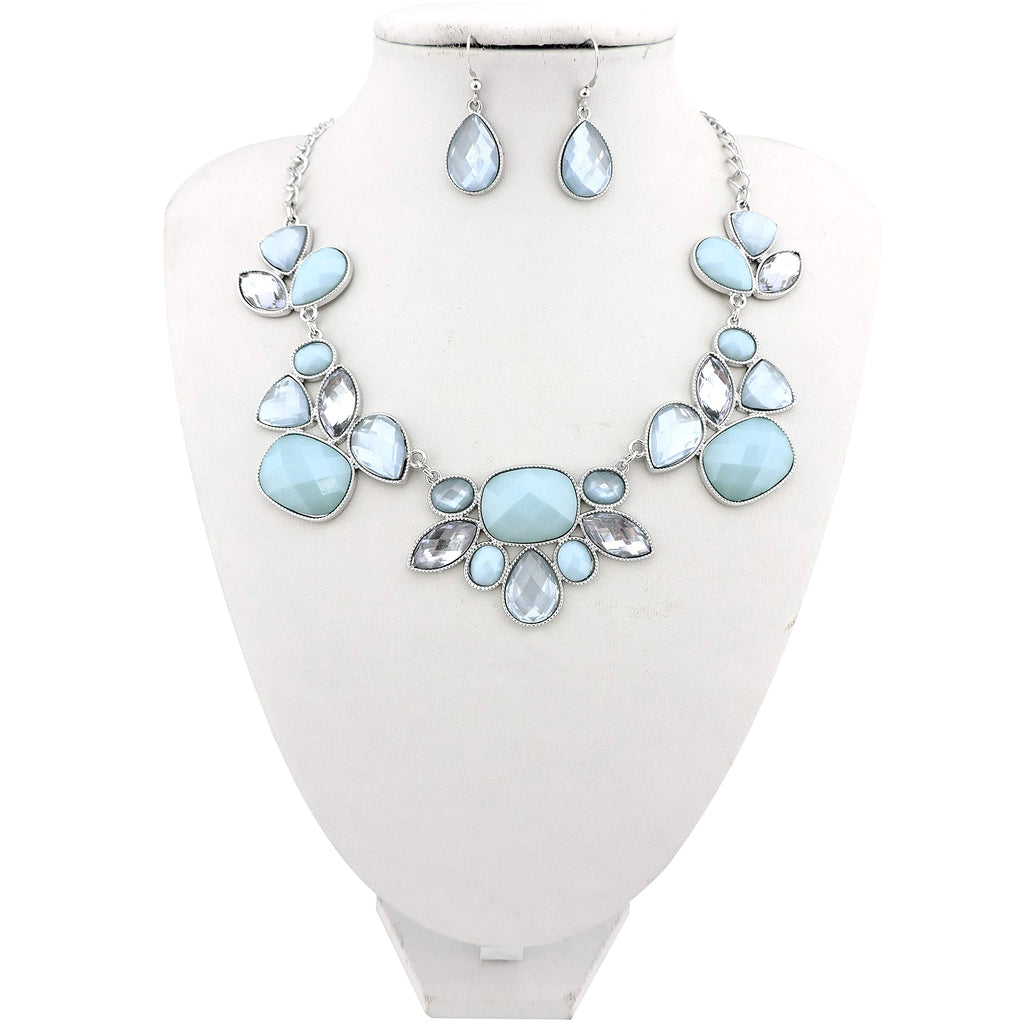 [Australia] - Firstmeet Shiny Chunky bib Necklace with Earrings Blue 