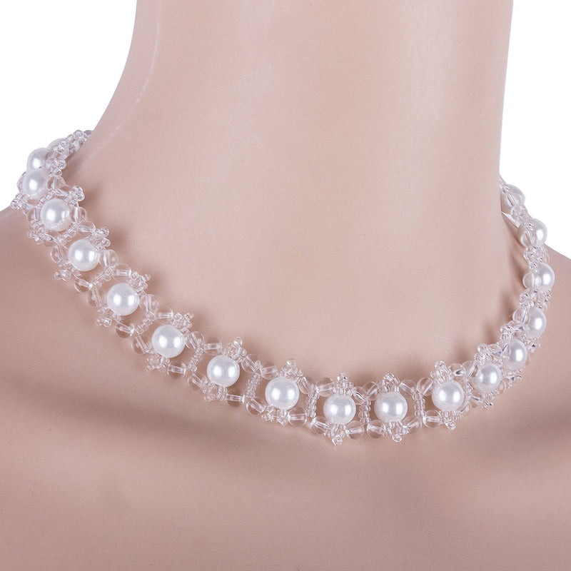 [Australia] - VIJIV Women's Imitation Pearl Bridal Necklace and Earrings Jewelry Set Silver Beads for Wedding Prom Party Dresses 