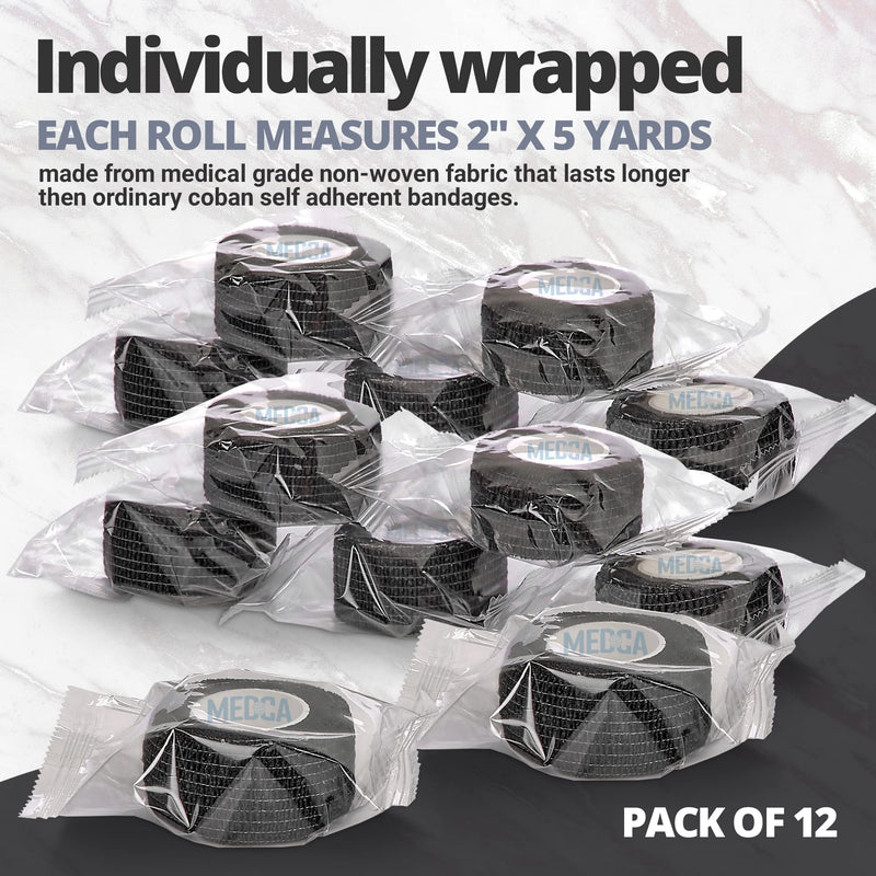 [Australia] - Self-Adherent Cohesive Bandage - Pack of 6 Rolls - 1" Wide x 5 Yards - Athletic Sports Tape for Medical Use, Sports, First Aid and Helps Protect Skin, Black 