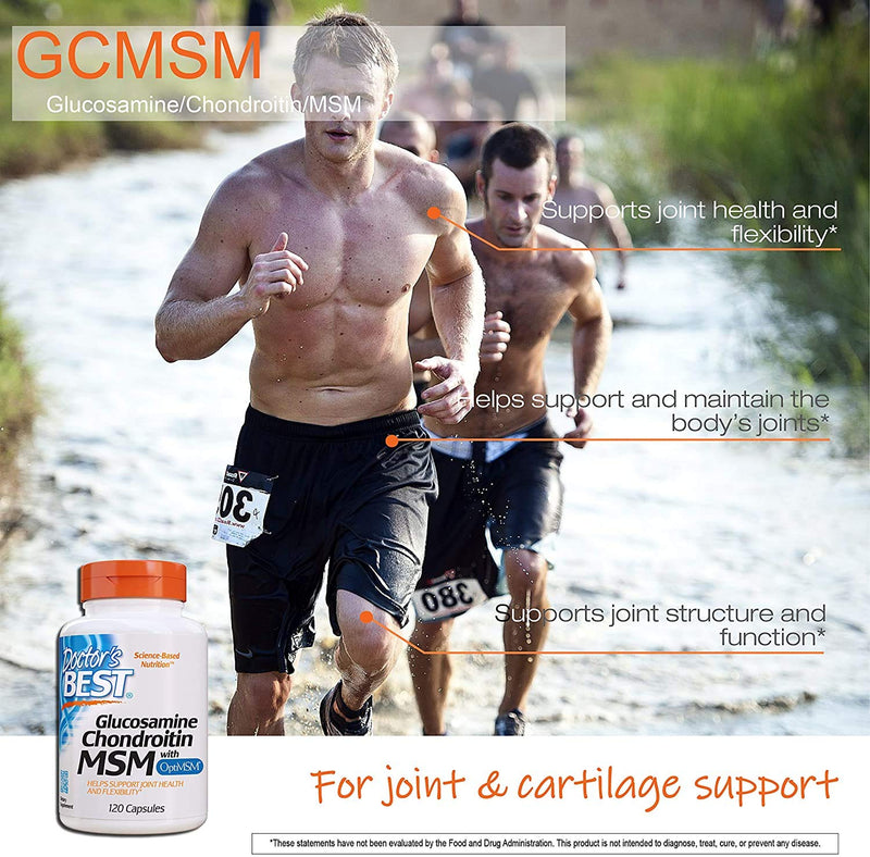 [Australia] - Doctor's Best Glucosamine Chondroitin Msm with OptiMSM Capsules, Supports Healthy Joint Structure, Function & Comfort, Non-GMO, Gluten Free, Soy Free, 120 Count (Pack of 1) 