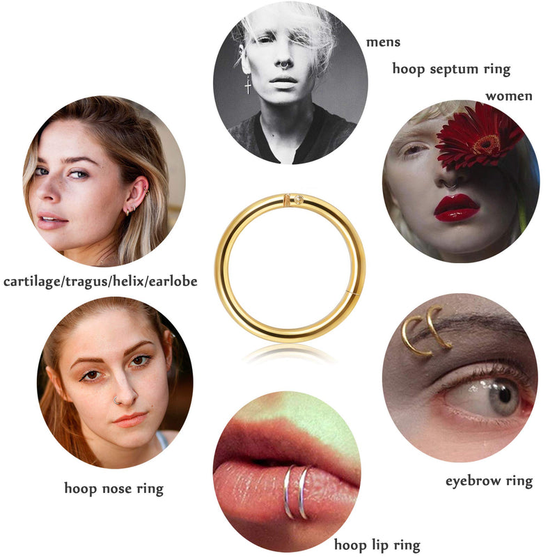 [Australia] - Jstyle 5 Pcs a Set 316L Stainless Steel Septum Piercing Nose Hoop Clicker Ring Hypoallergenic 16G 10.0 Millimeters 