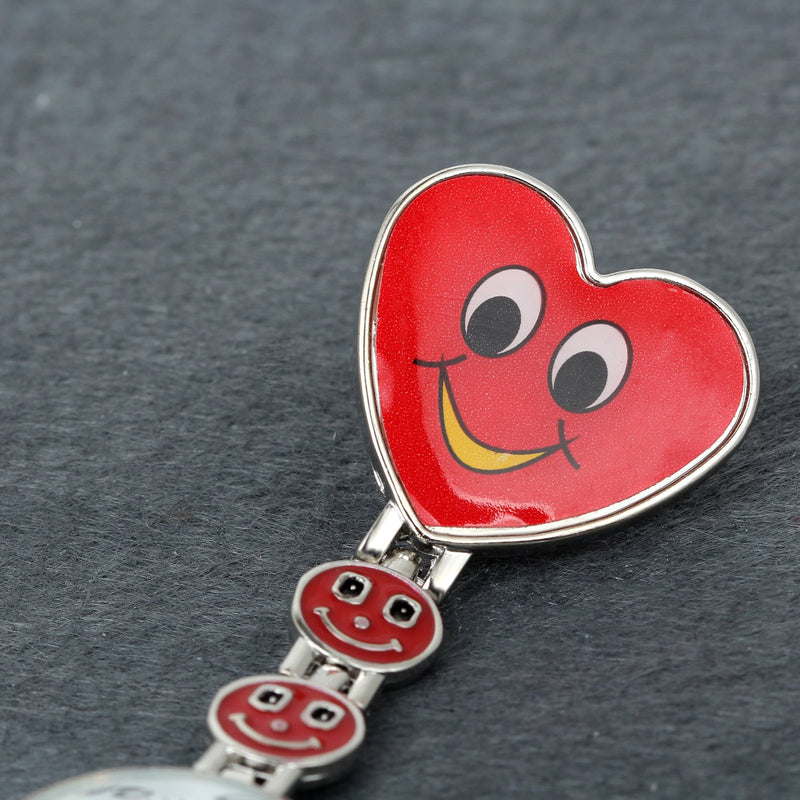 [Australia] - Lancardo Candy Color Smile Heart Face Nurse Clip Watch Medical Lapel Pocket Clasp Watch(7 Colors) red 