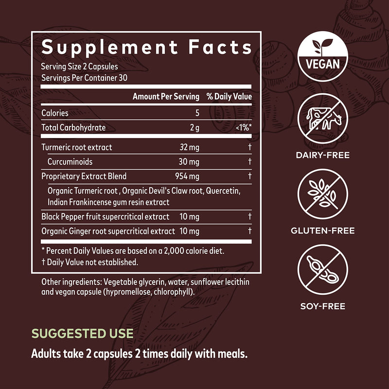 [Australia] - Gaia Herbs Turmeric Supreme Joint Health - Joint Support & Anti-Inflammatory Supplement - with Quercetin, Black Pepper, Boswellia, Ginger Root & More - 60 Liquid Phyto-Capsules (15-Day Supply) 