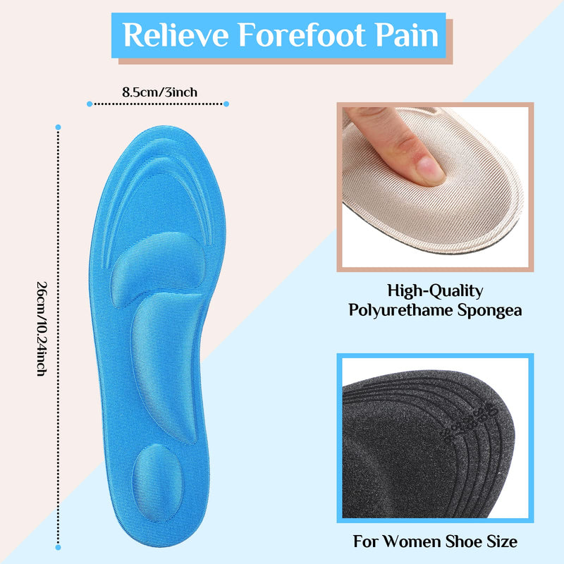 [Australia] - Shoe Insoles Women 4 Pairs Arch Support Insoles Breathable High Heel Inserts Cushion Inserts Shoes Pads Insole 5D Sponge Barefoot Comfort Insoles for Massaging Arch Pain Feet Sore Relief 
