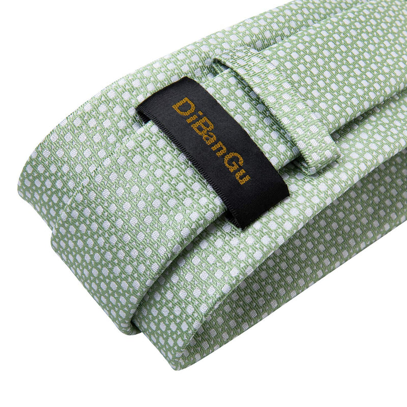 [Australia] - DiBanGu Men's Silk Tie and Pocket Square Woven Formal Tie Cufflink Set Solid Neckties 01 Light Green 