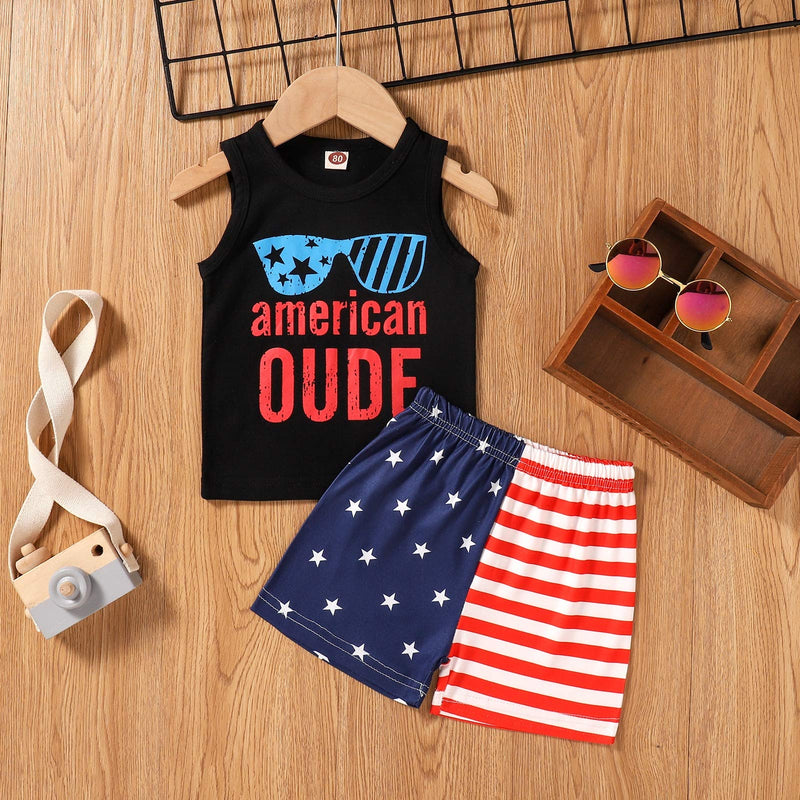 [Australia] - Dimoybabe Toddler Baby Boy Girl Clothes Summer Outfit Letter Printed Short Set Black, Red 6-9 Months 