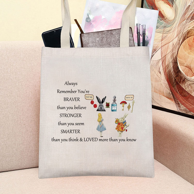 [Australia] - LEVLO Alice In Wonderland Cosmetic Make up Bag Alice In Wonderland Inspired Gift Alice You Are Braver Stronger Smarter Than You Think Makeup Zipper Pouch Bag For Women Girls, Alice Tote, 