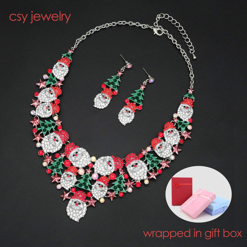 [Australia] - Luxury Rhinestone Statement Bib Necklace Earrings Sets Santa Claus Christmas Elements Party Costume Jewelry Gifts for Women STYLE 3 
