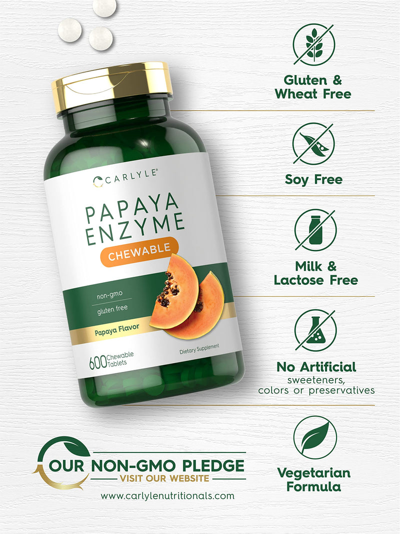 [Australia] - Papaya Enzyme Chewable Tablets | 600 Count | Vegetarian, Non-GMO, Gluten Free Formula | Papaya Flavor | by Carlyle 
