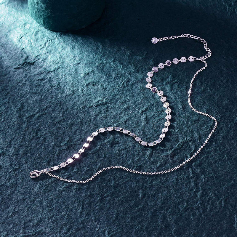 [Australia] - DREMMY STUDIOS Simple Gold Chain Anklet,14K Gold/Silver Plated Dainty Summer Beach Anklets for Women Layered Silver Coin 