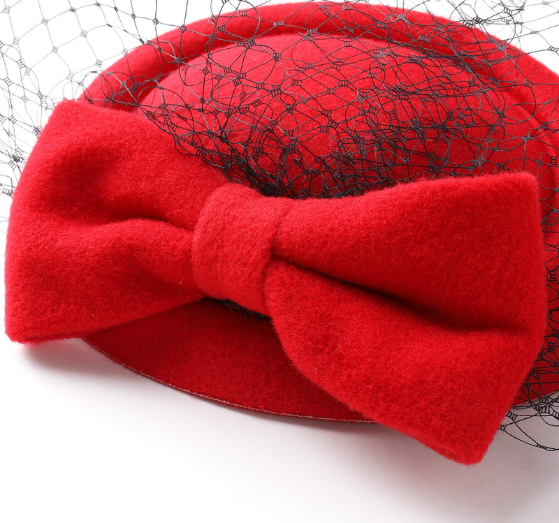 [Australia] - BABEYOND Tea Party Veil Fascinator Kentucky Derby Hat Fascinator Pillbox Hat Headband for Cocktail Red 