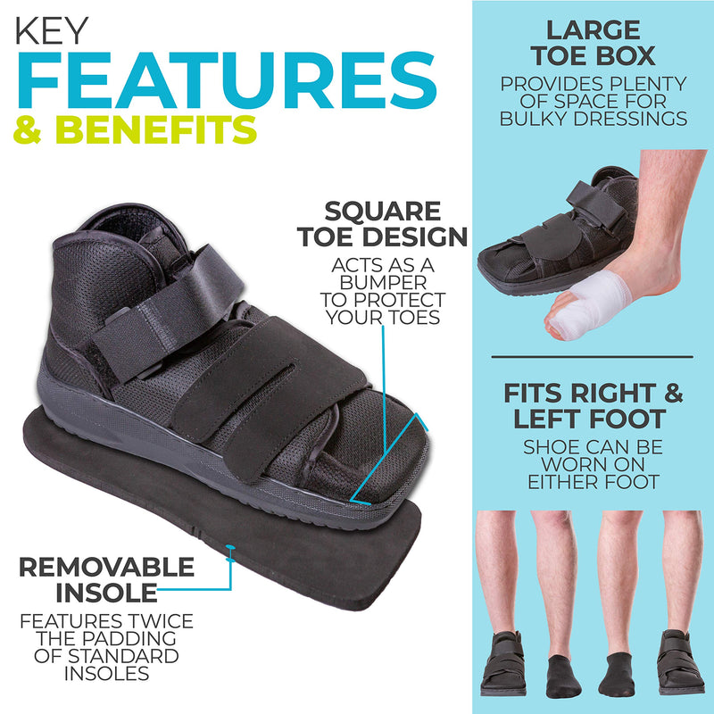 [Australia] - BraceAbility Closed Toe Medical Walking Shoe - Lightweight Surgical Foot Protection Cast Boot with Adjustable Straps, Orthopedic Fracture Support, and Post Bunion or Hammertoe Surgery Brace (L) Large (Pack of 1) 