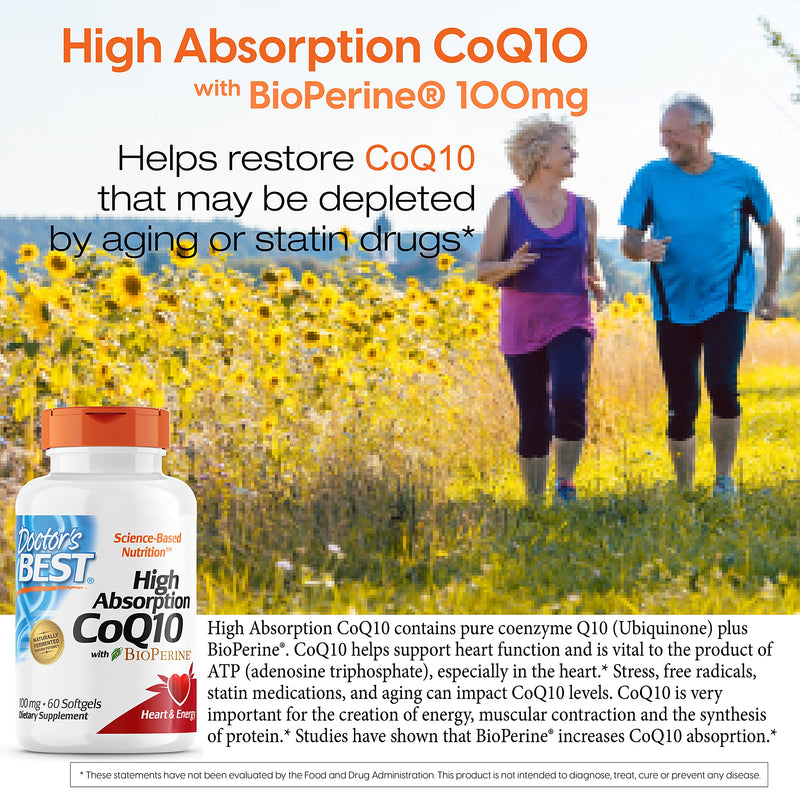 [Australia] - Doctor's Best High Absorption CoQ10 with BioPerine, Gluten Free Naturally Fermented, Heart Health & Energy Production, 100 mg, 60 SoFtgels 