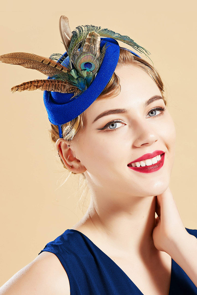 [Australia] - BABEYOND Fascinators Hat Derby Pillbox Hat Cocktail Tea Party Feather Headband Royal Blue 