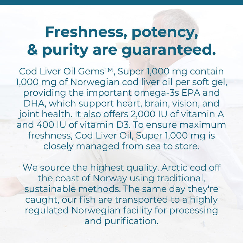 [Australia] - Carlson - Cod Liver Oil Gems, Super 1000 mg, 250 mg Omega-3s + Vitamins A & D3, Wild-Caught Norwegian Arctic Cod-Liver Oil, Sustainably Sourced Nordic Fish Oil Capsules, 250 Softgels 250 Count (Pack of 1) 