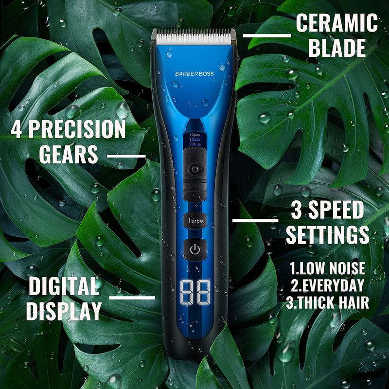 [Australia] - BarberBoss Professional Hair Clippers for Men Kids Family, Waterproof Hair Trimmer Cordless Rechargeable Led Display Three Speed Adjustment Electric Ceramic Blades Hair Clippers Beard Trimmer Cordless 
