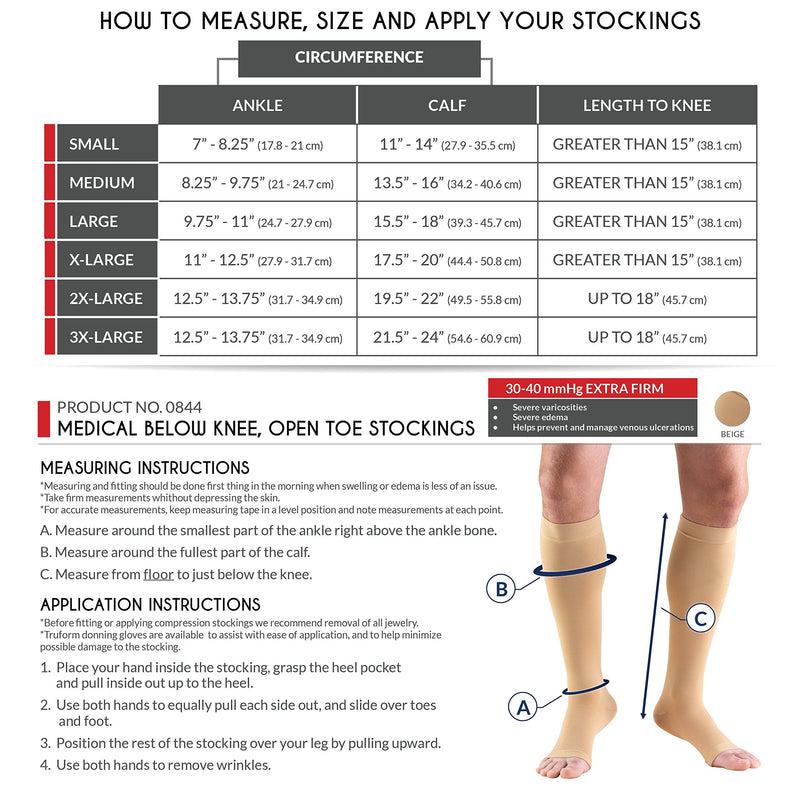 [Australia] - Truform 30-40 mmHg Compression Stockings for Men and Women, Knee High Length, Dot-Top, Open Toe, Beige, Medium 