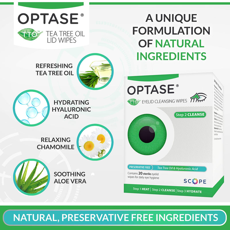 [Australia] - Optase Tea Tree Oil Eyelid Cleansing Wipes - for Daily Eyelid Hygiene & Relief for Blepharitis, Tired and Dry Eyes - 20 Wipes 