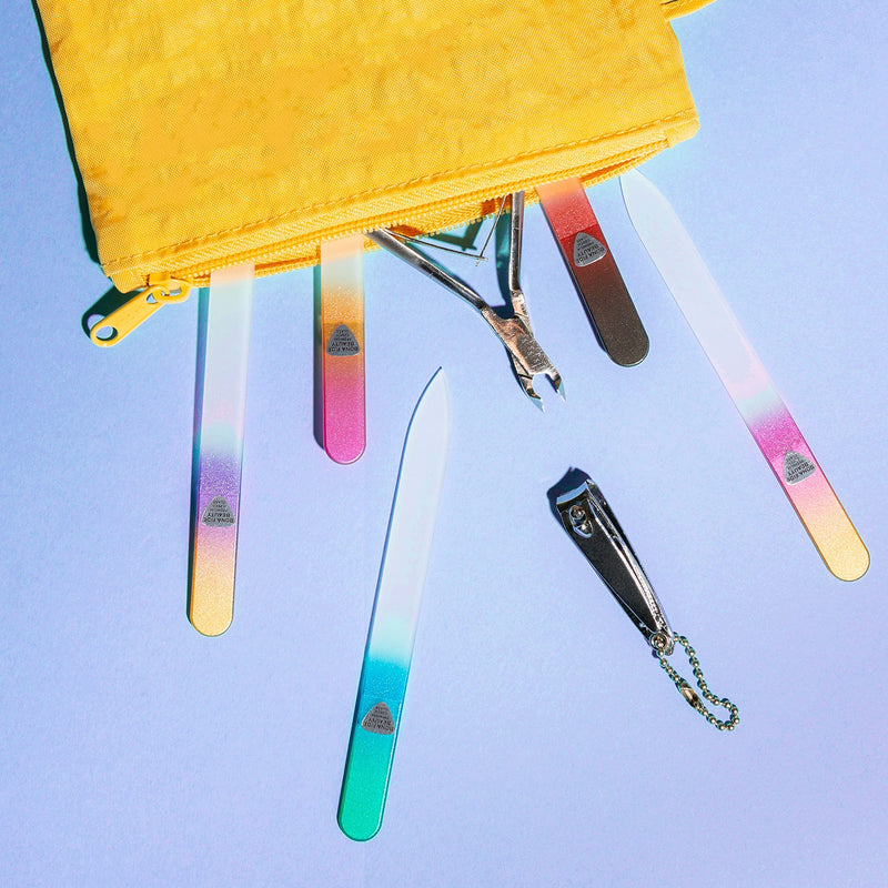 [Australia] - Glass Files for Nails, Manicure Glass Fingernail Files with Cases, Gentle Precision Filing, Leaves Nails Smooth - 5-Piece Bona Fide Beauty Premium Czech Glass Files Aqua Green 