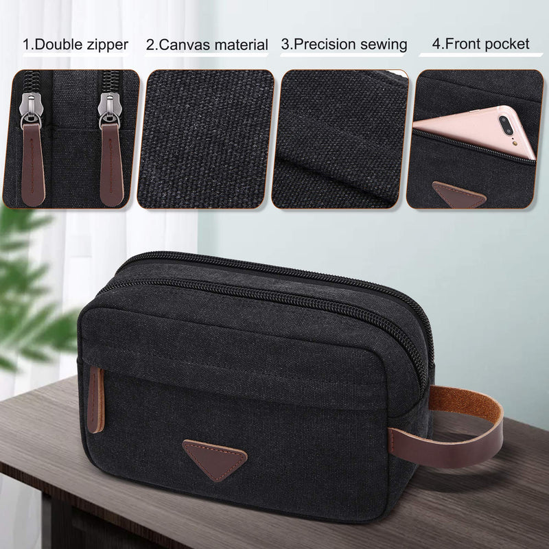 [Australia] - Men's Canvas Travel Toiletry Bag Dopp Kit for Men Shaving Bag Travel Kit Organizer for Toiletries Black 