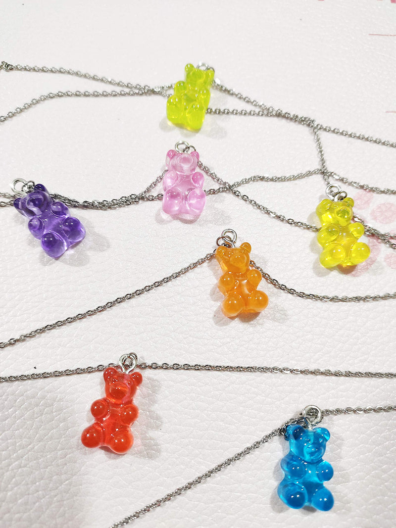 [Australia] - RUIZHEN Cute Mini Gummy Bear Dangle Earrings Pendant Necklace Jewelry Set Cute Animal Earrings orange 