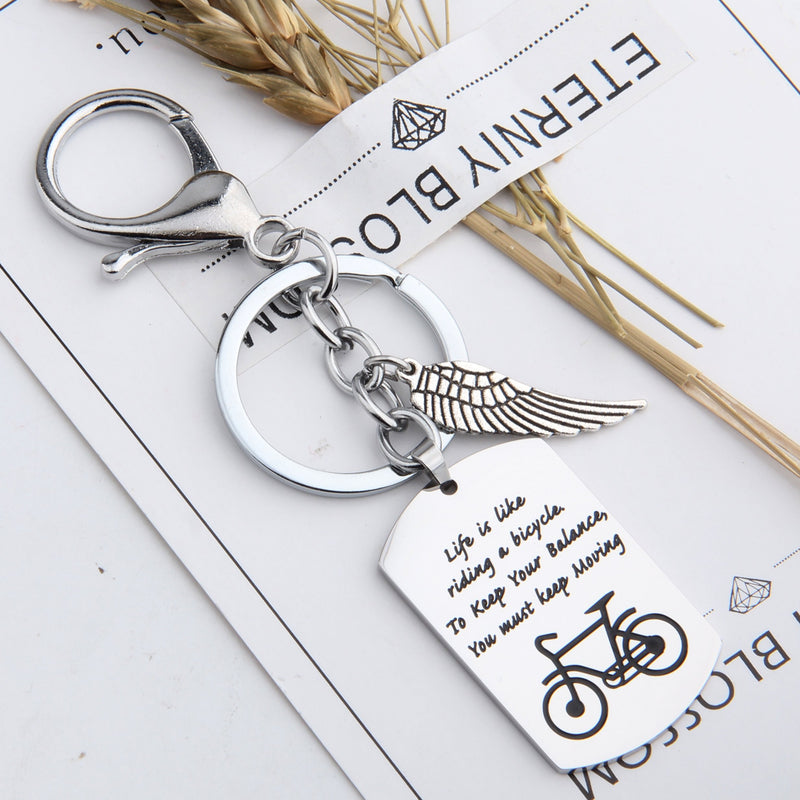 [Australia] - Gzrlyf Bike Keychain Bicycle Dog Tag Keychain Life is Like Riding A Bicycle Jewelry Cyclist Gift bicycle keychain 